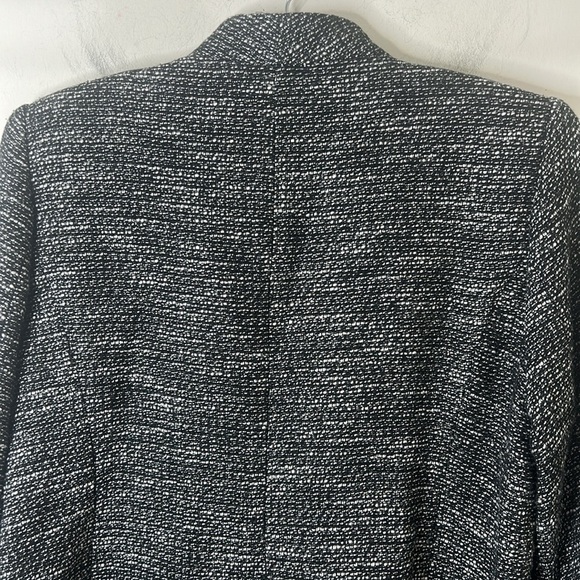 EILEEN FISHER Black White Tweed Zippered Leather Trim Jacket Size Petite Large - Picture 13 of 16